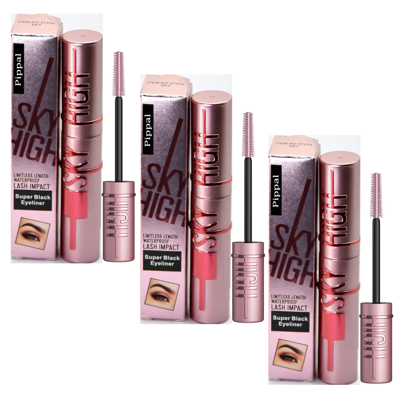 Pippal Sky High Eyeliner 3 Pcs with Mascara Ultra Volume Up Volumizing Mascara for Bold And Dramatic Lashes Long Lasting Waterproof 10Gm (Pack of 3) (1254194)