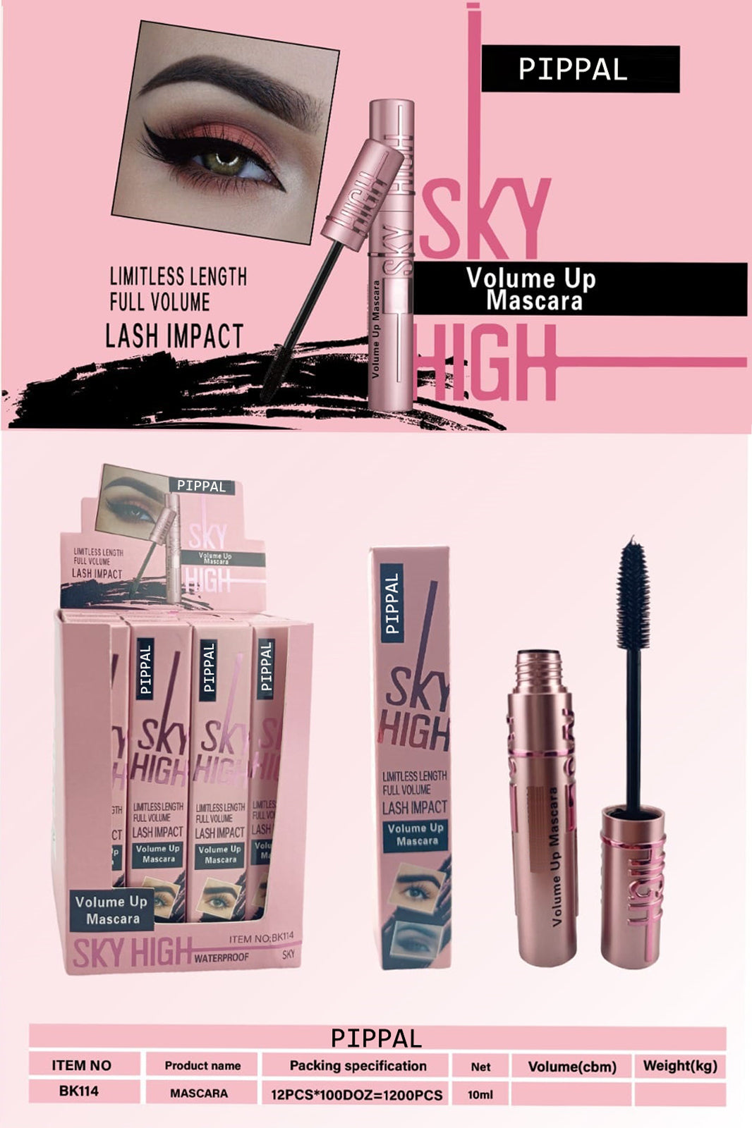 Pippal Sky High Mascara Ultra Volume Up Volumizing Mascara for Bold And Dramatic Lashes Long Lasting Waterproof 10Gm (Pack of 1) (1254202)