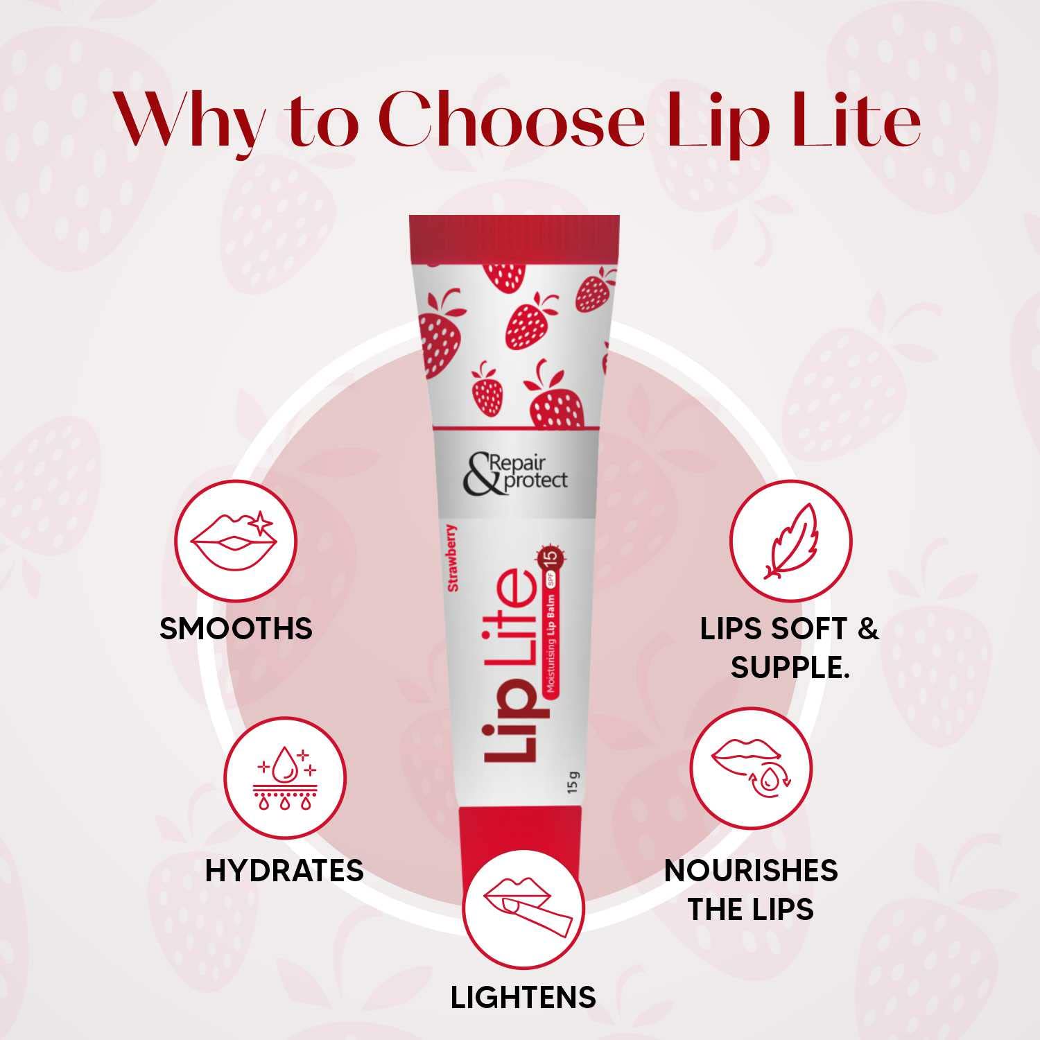 Lip Lite Strawberry Moisturising Lip Balm 15g (Pack of 8) (1254198)