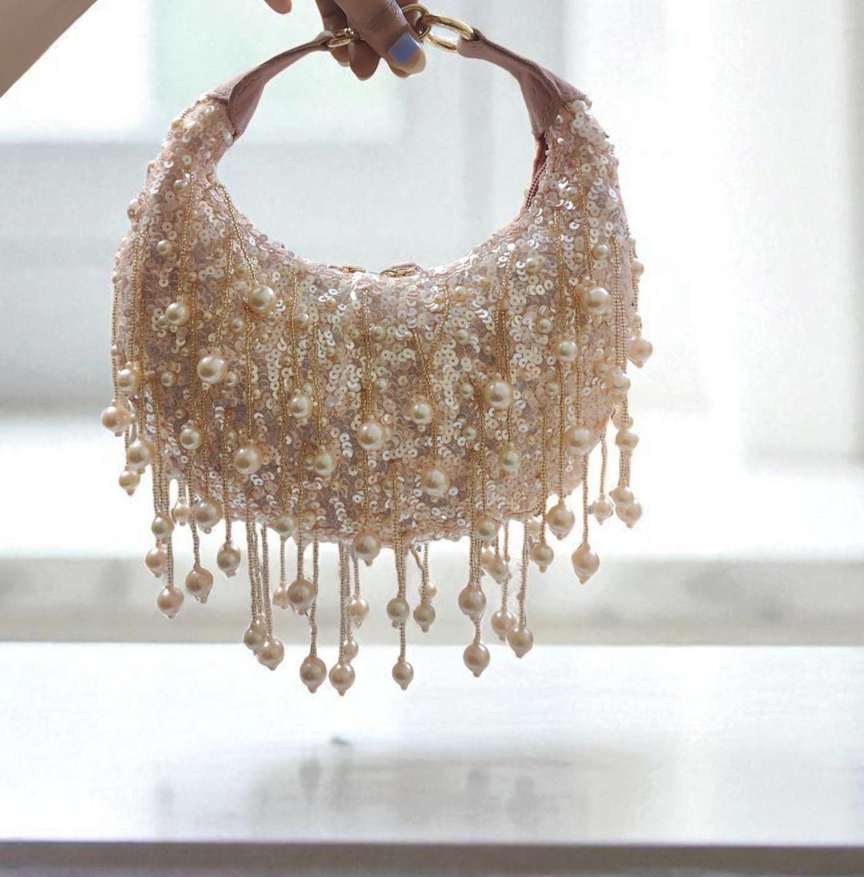 Blush Pearl Fringe Sequin Handbag (125436)