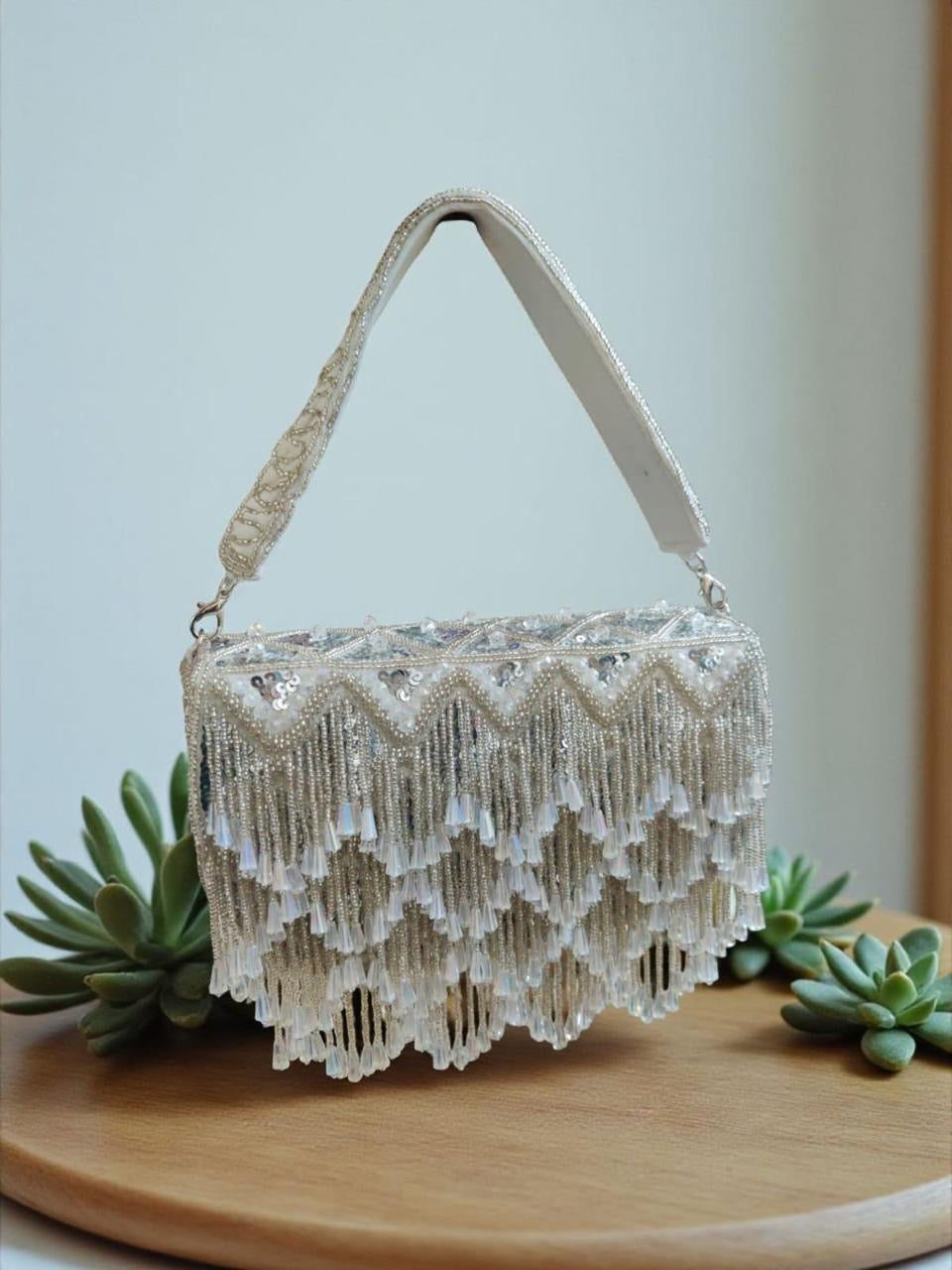 Ivory Crystal Fringe Evening Bag (125437)