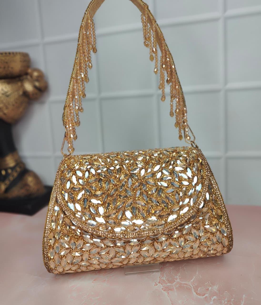Gold Mirror Embellished Party Clutch (125439)