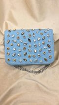 Sky Blue Crystal Embellished Clutch (125440)