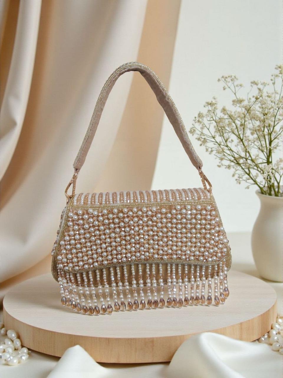 Champagne Pearl Fringe Handbag (125441)