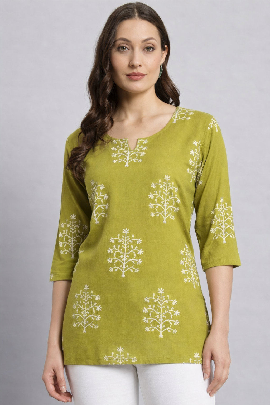 Printed Rayon Green Short Kurti For Girls and Women (1254144)