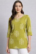 Printed Rayon Green Short Kurti For Girls and Women (1254144)