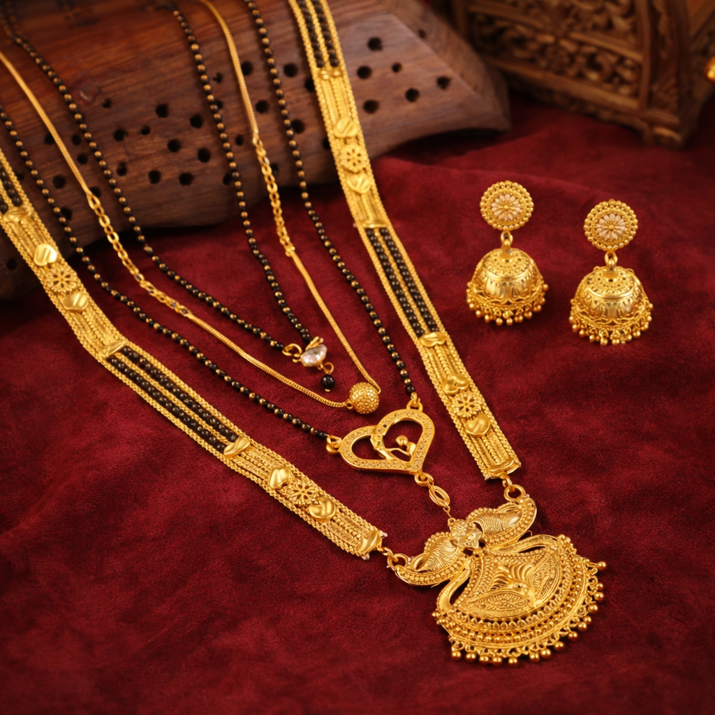 Mangalsutra Combo Deal Gold Plated Necklace Pandent Mangalsutra 30 Inch And 18 Inch Combo Pack With Earring for Women (Pack of 5) (1254110)