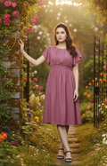 Women Pink Solid Viscose Rayon Fit And Flair Dress (1254103)