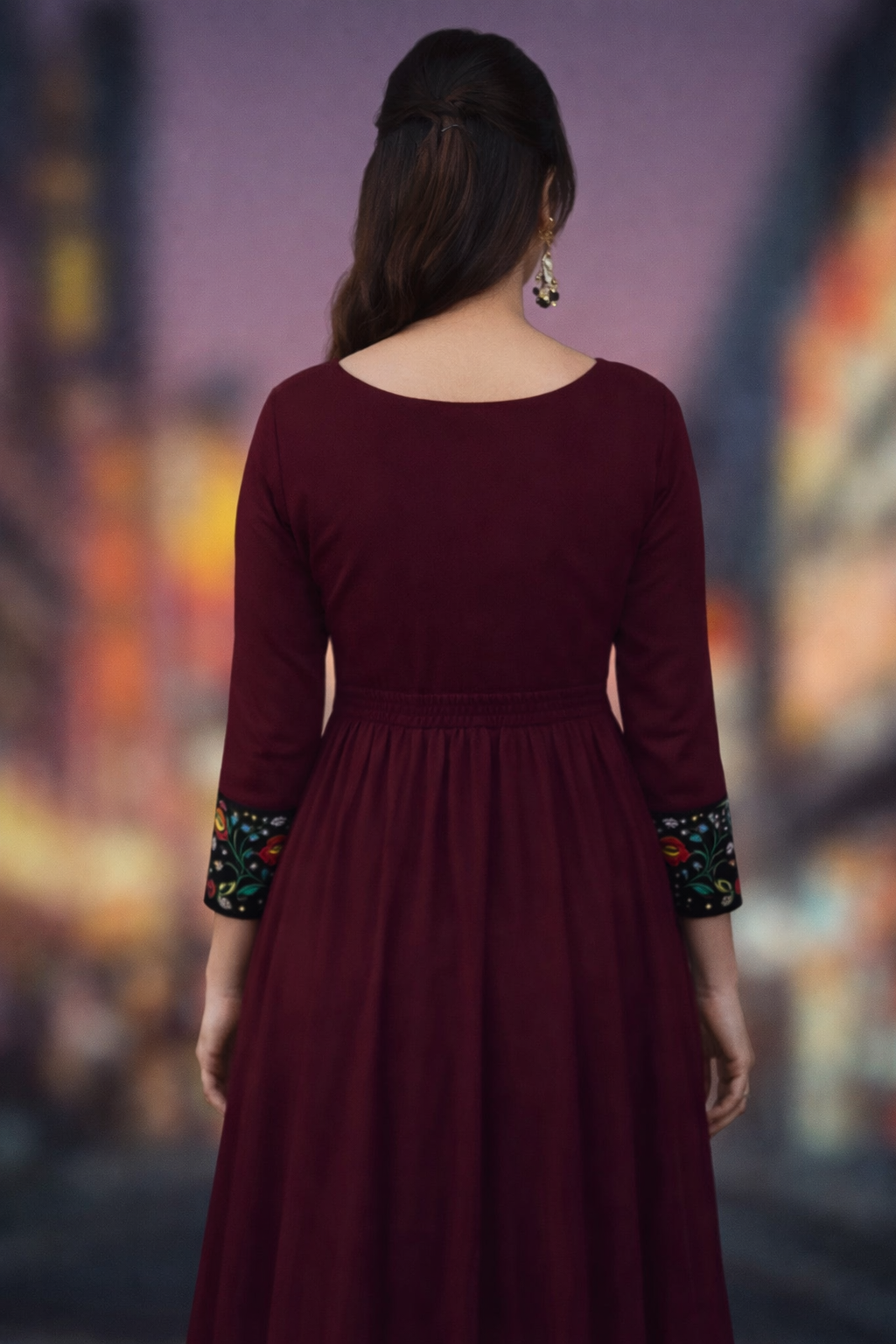 Women's Rayon Solid Pattern Full Sleeve Full Stitched Gown (1254104)