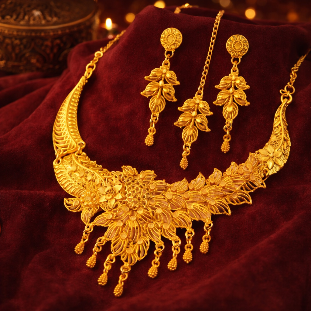 New Tready Golden Jewellery Set for Women (1254111)