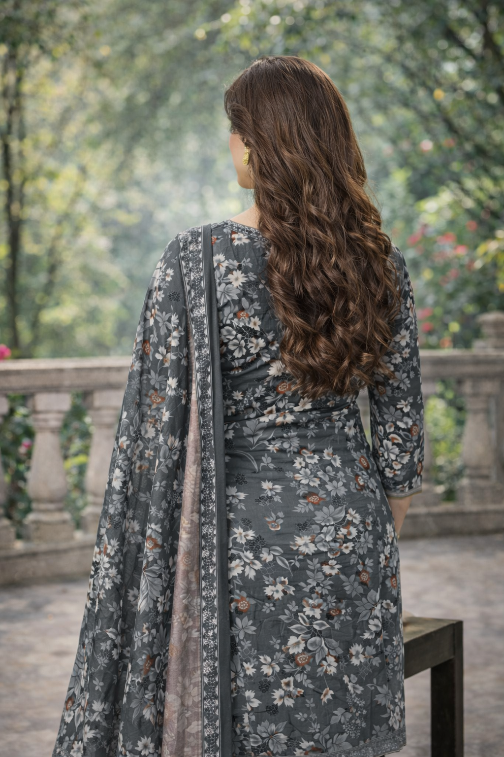Crepe Printed Unstitched Dress Material for Women (Grey, 2 m) (Unstiched) (1254151)