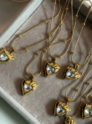 Crystal Heart Pendant Necklace – Gold Finish (1254_19)