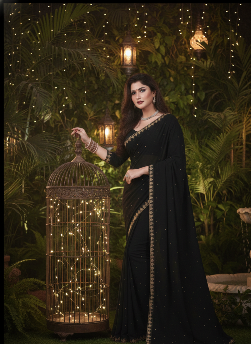 Lycra Blend Solid Saree for Women (125484)