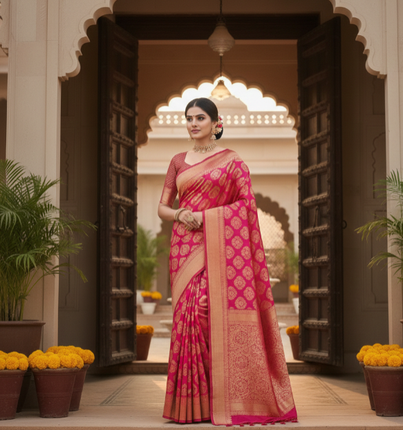 Jacquard Saree With Blouse For Women (125479)