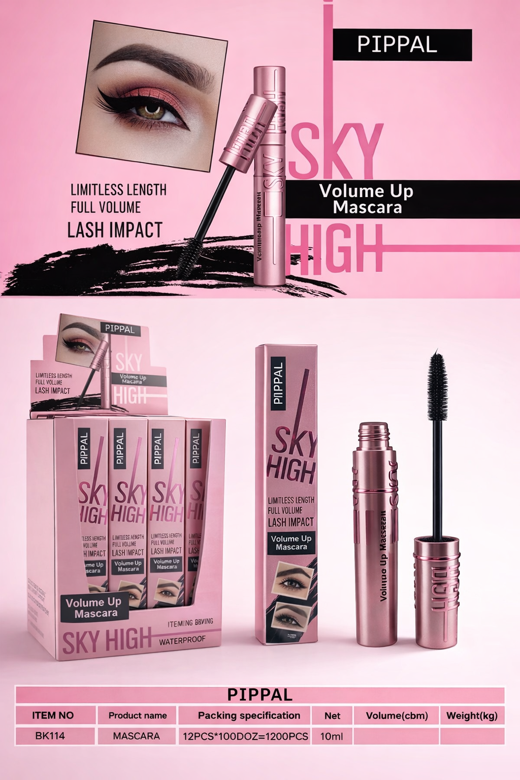 Pippal Sky High Mascara Ultra Volume Up Volumizing Mascara for Bold And Dramatic Lashes Long Lasting Waterproof 10Gm (Pack of 1) (1254174)