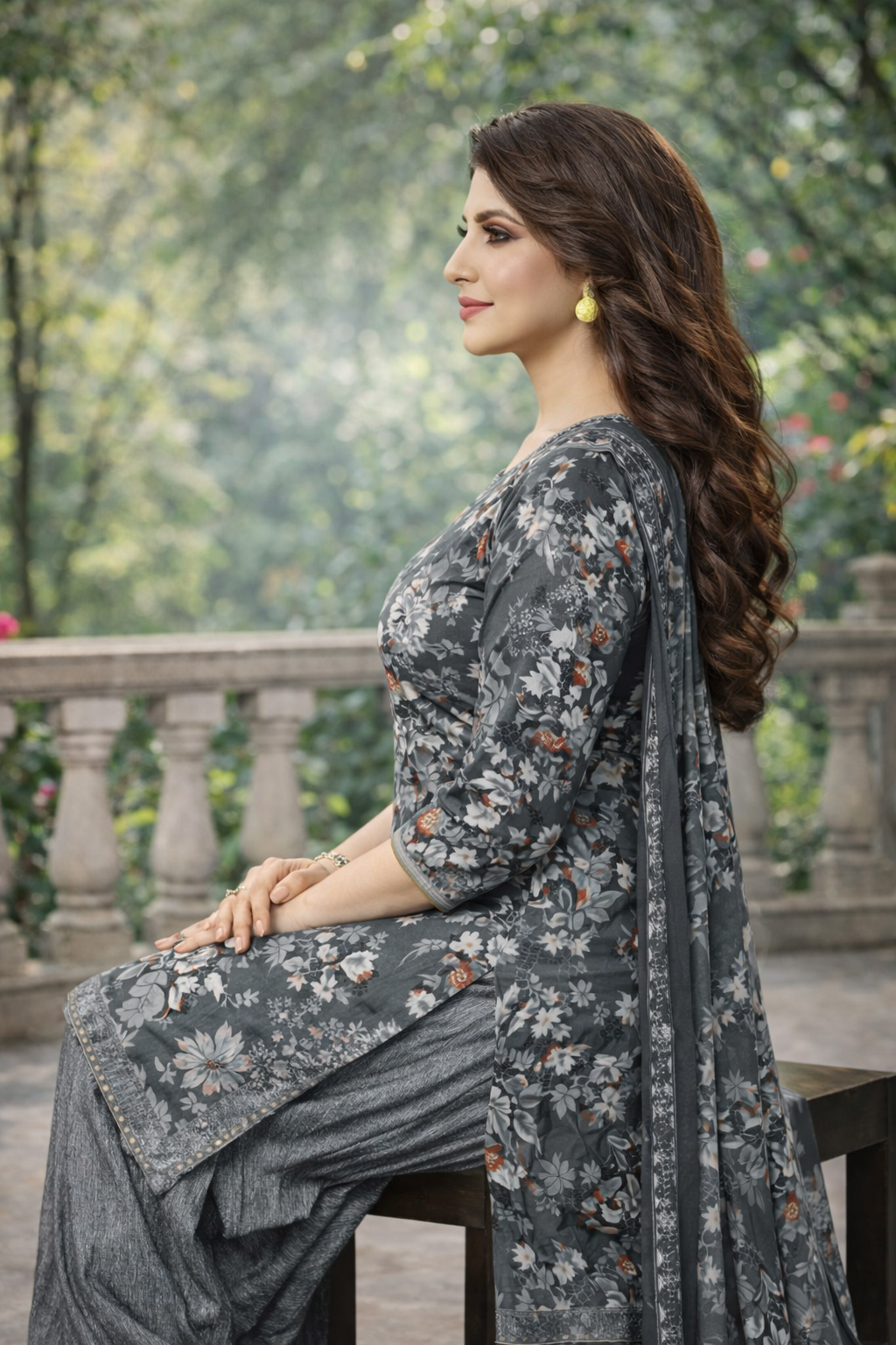 Crepe Printed Unstitched Dress Material for Women (Grey, 2 m) (Unstiched) (1254151)