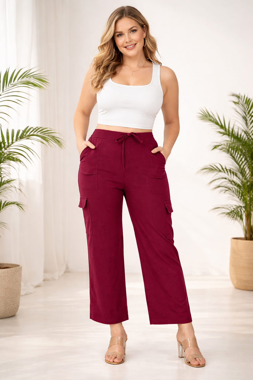 Cotton Blend Straight Fit Trouser for Women (1254121)