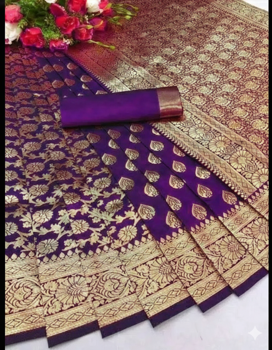 Banarasi Silk Saree With Blouse For Women (125492)