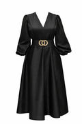 Elegant Two-Tone Satin Midi Dress (125415)