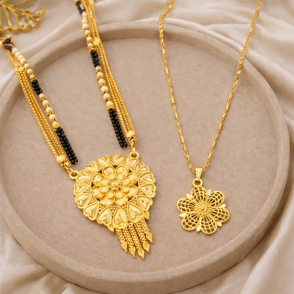 Mangalsutra Ki Mala Design With Moti Chen Ladi Lomg and short Combo Set [ BUY 1 GET 1 FREE ](1254132)