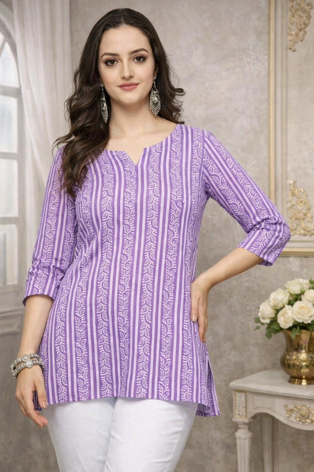 Lavender Short Kurti, Stylish Women's Pure Cotton kurti (1254141)
