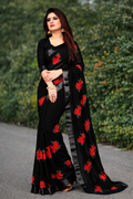Elegant Olive Green Rose Embroidered Saree (125462)