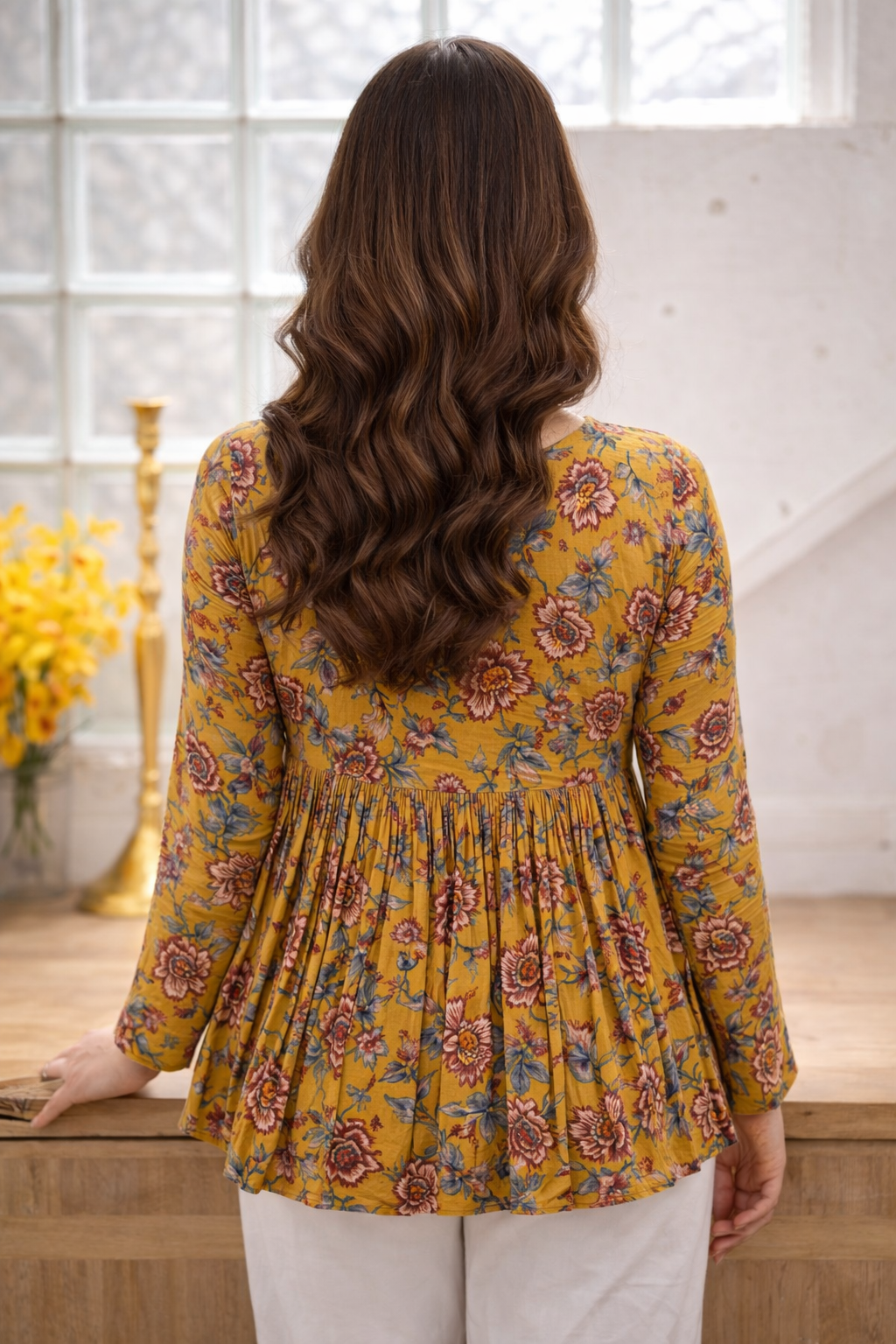 Floral Vibe Mustard Empire Top Stylish & Comfortable Daily Wear (1254148)