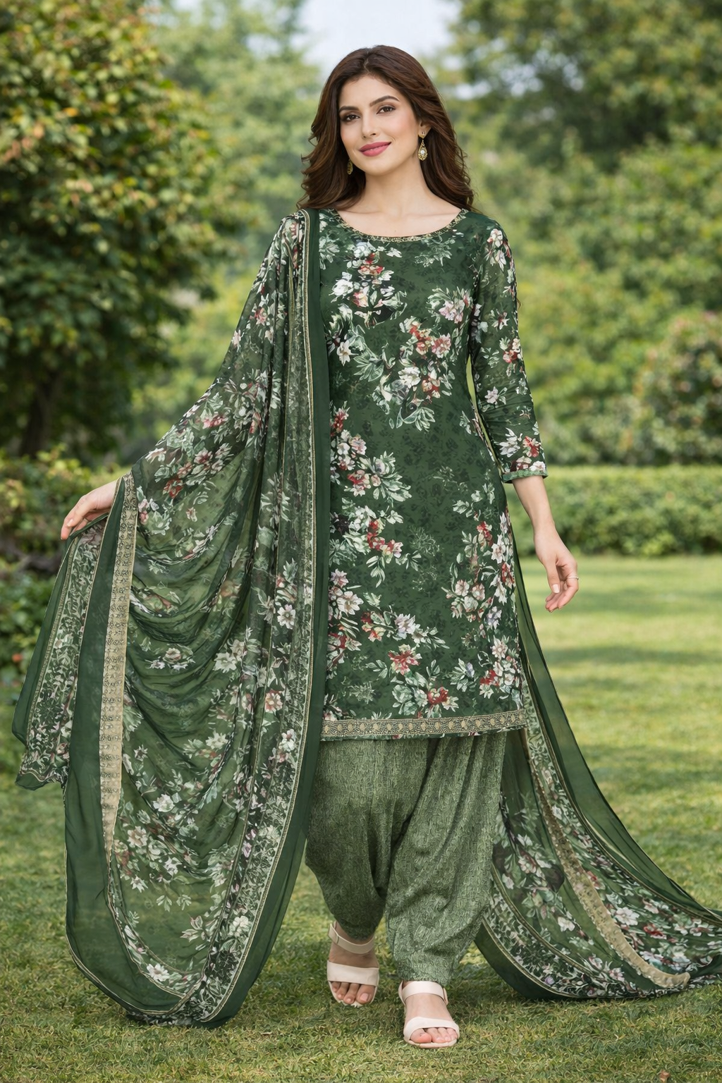 Crepe Printed Unstitched Dress Material for Women (Green, 2 m) (Unstiched) (1254150)