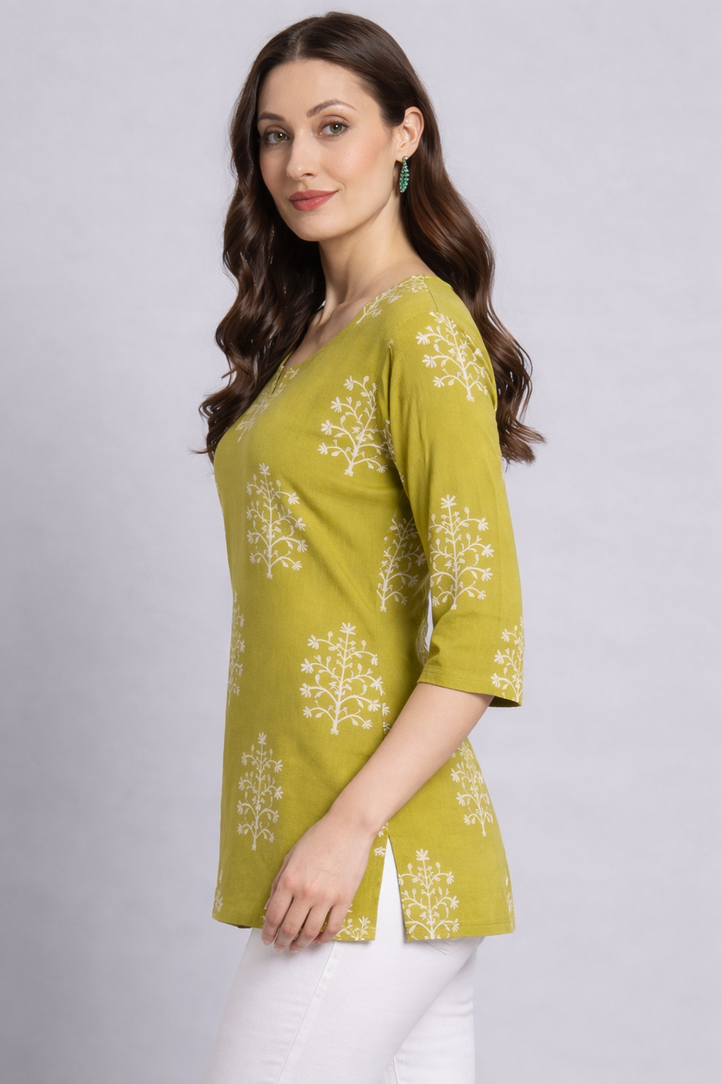 Printed Rayon Green Short Kurti For Girls and Women (1254144)