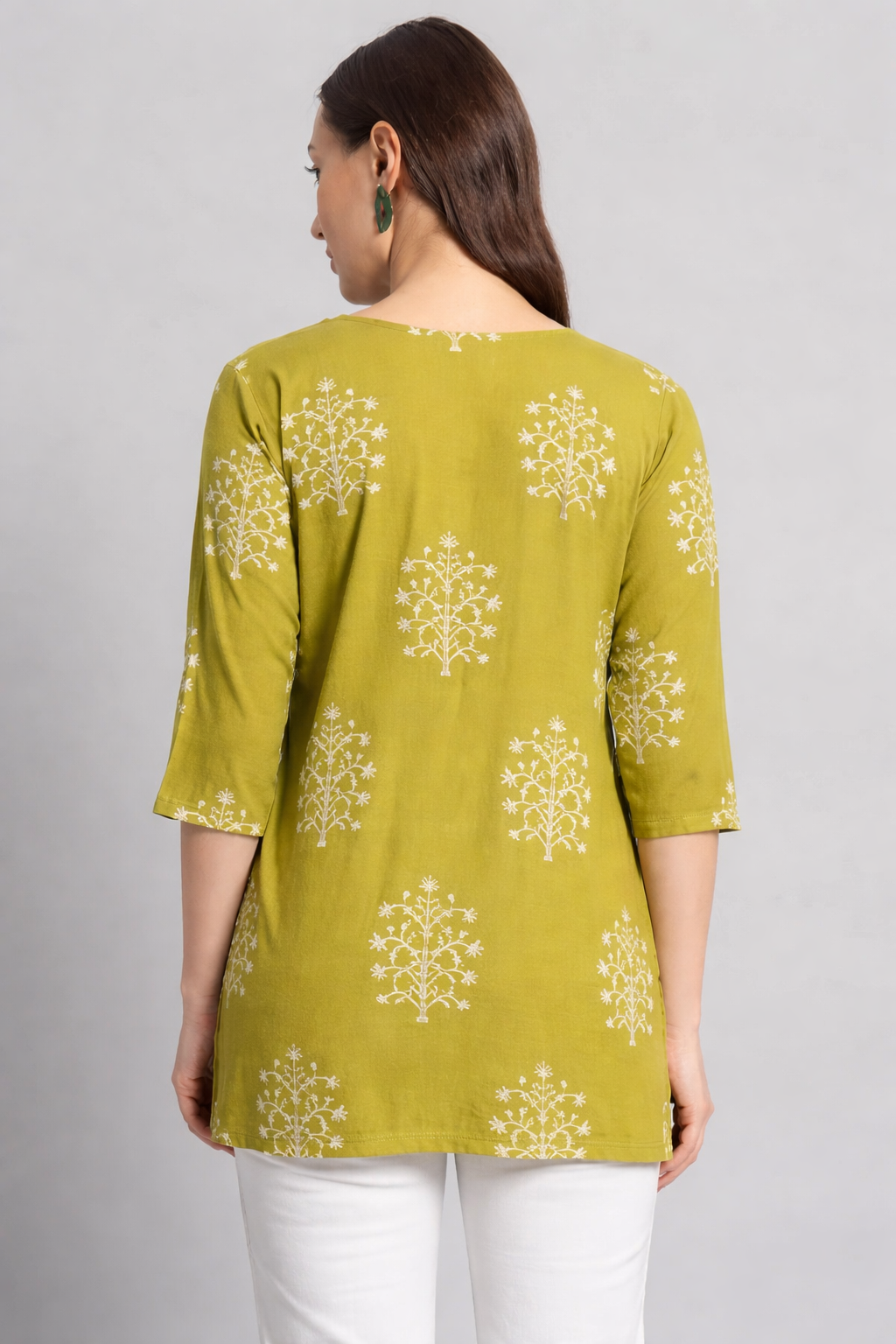 Printed Rayon Green Short Kurti For Girls and Women (1254144)