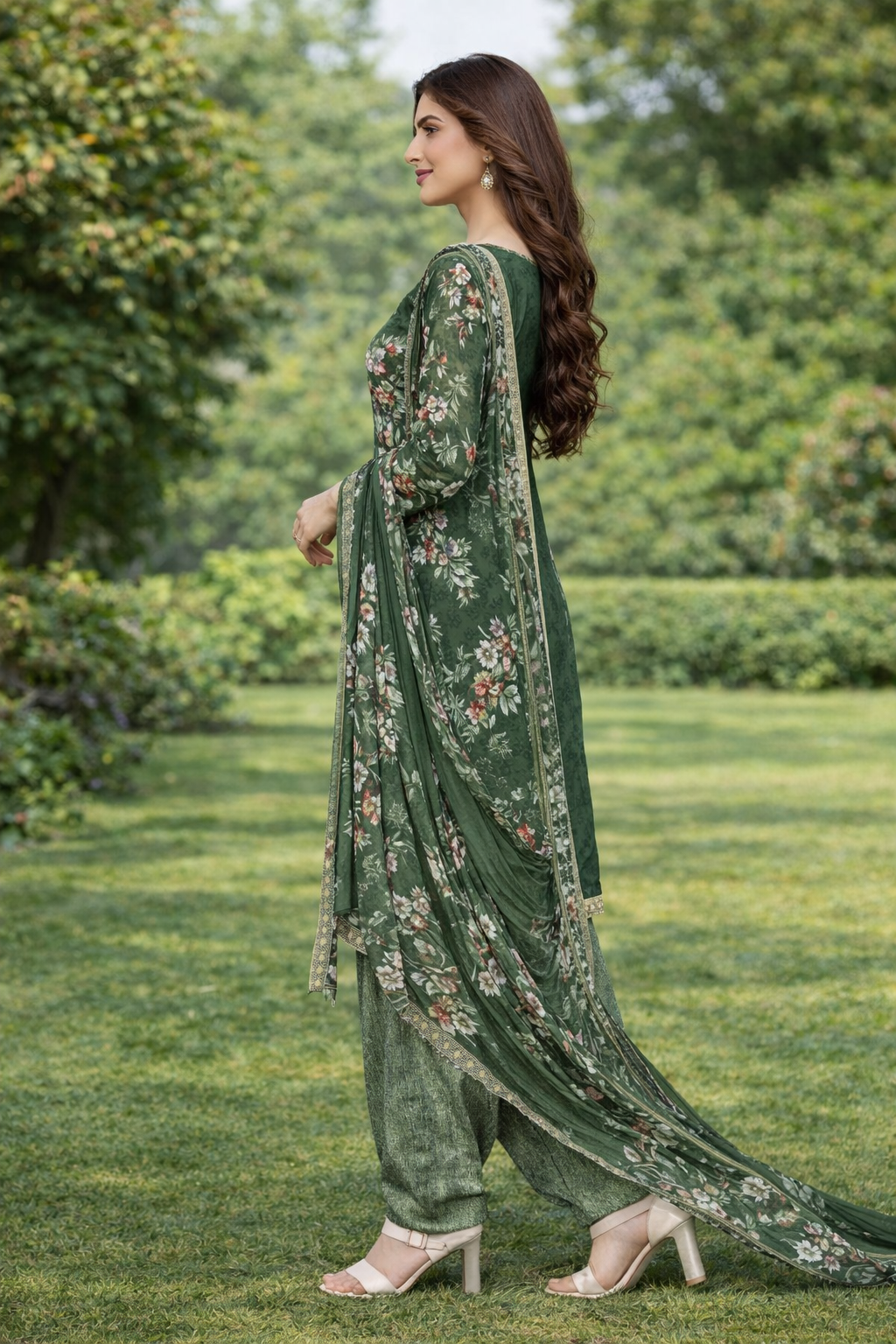 Crepe Printed Unstitched Dress Material for Women (Green, 2 m) (Unstiched) (1254150)
