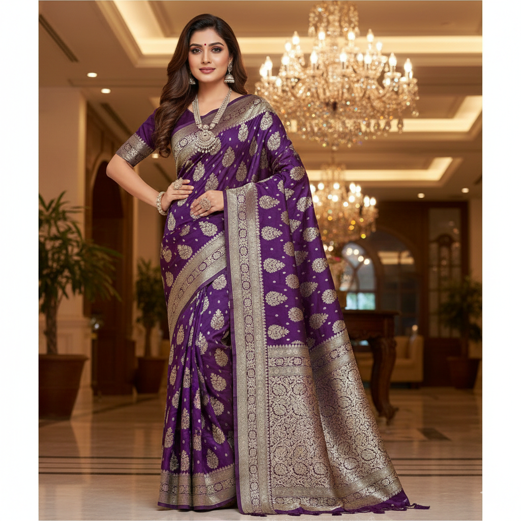 Banarasi Silk Saree With Blouse For Women (125488)