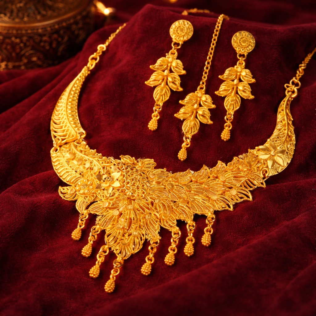 New Tready Golden Jewellery Set for Women (1254111)