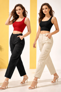 Cotton Blend Solid Top for Women (Pack of 2) (125422)
