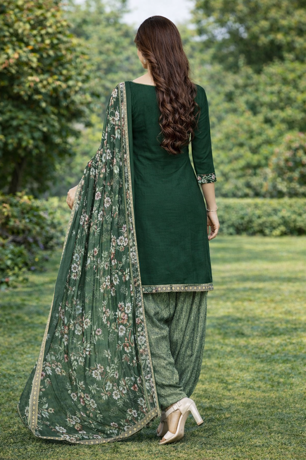 Crepe Printed Unstitched Dress Material for Women (Green, 2 m) (Unstiched) (1254150)