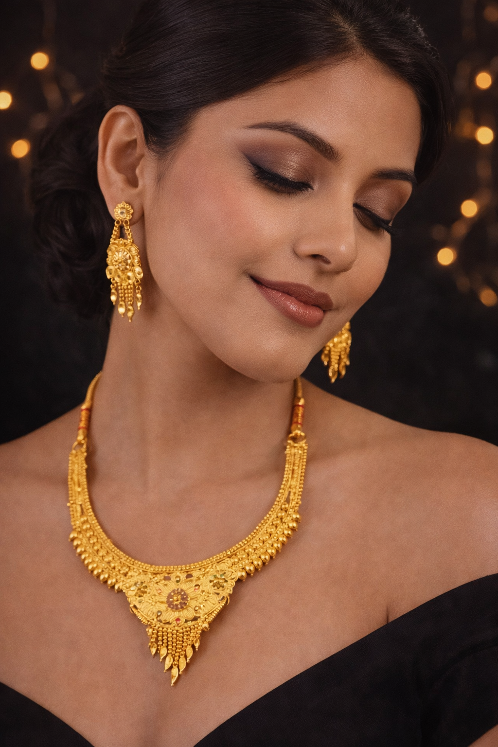 Jewellery Set Grand Look Gold Plated Necklace And Earring Set (1254114)