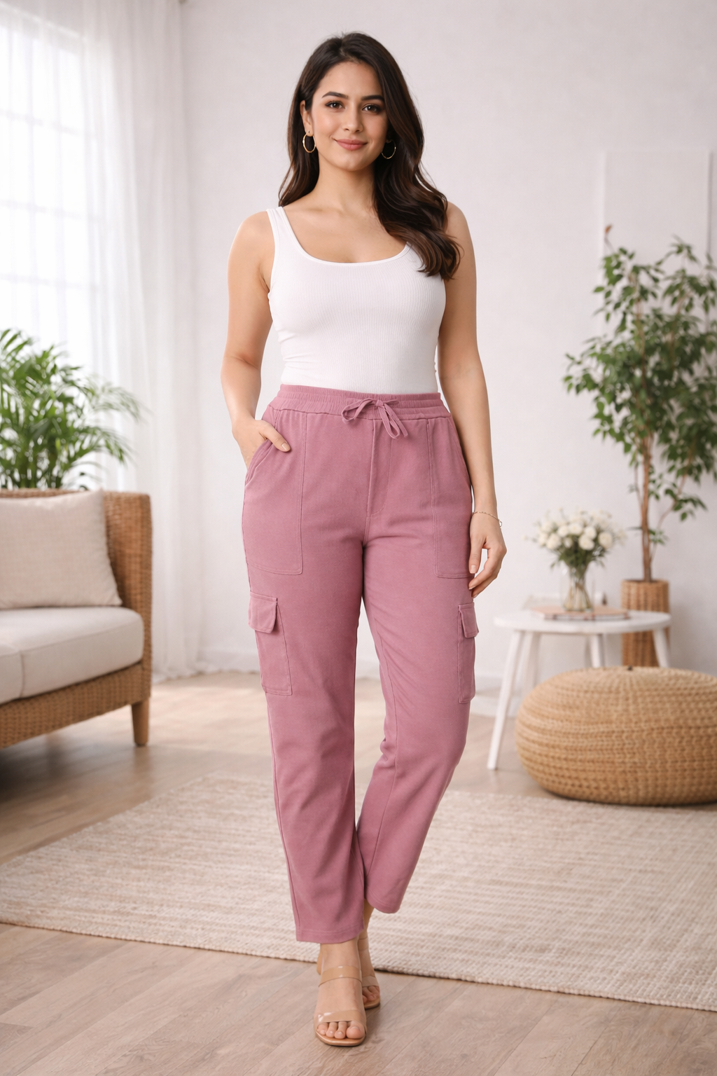 Cotton Blend Straight Fit Trouser for Women (1254126)