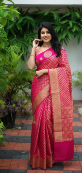 Jacquard Saree With Blouse For Women (125480)
