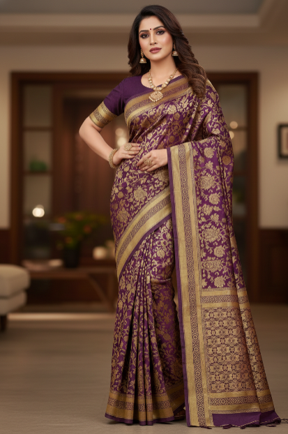 Jacquard Saree With Blouse For Women (125487)