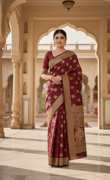 Banarasi Silk Saree With Blouse For Women (125471)