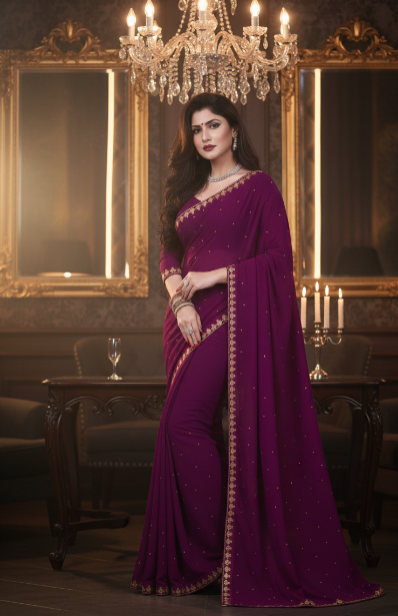 Lycra Blend Solid Saree for Women (125483)