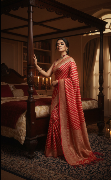Jacquard Striped Saree for Women (125482)