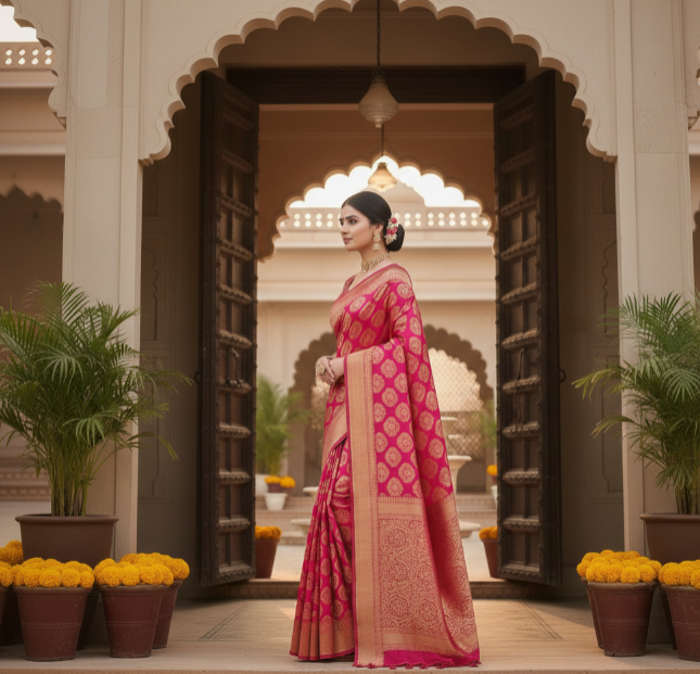 Jacquard Saree With Blouse For Women (125479)