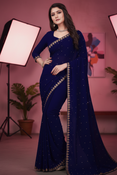 Lycra Blend Solid Saree for Women (125485)