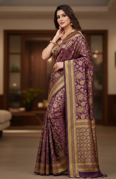 Jacquard Saree With Blouse For Women (125487)
