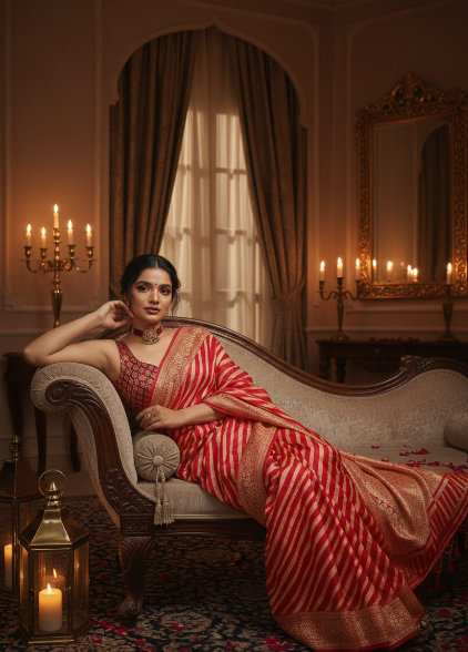 Jacquard Striped Saree for Women (125482)