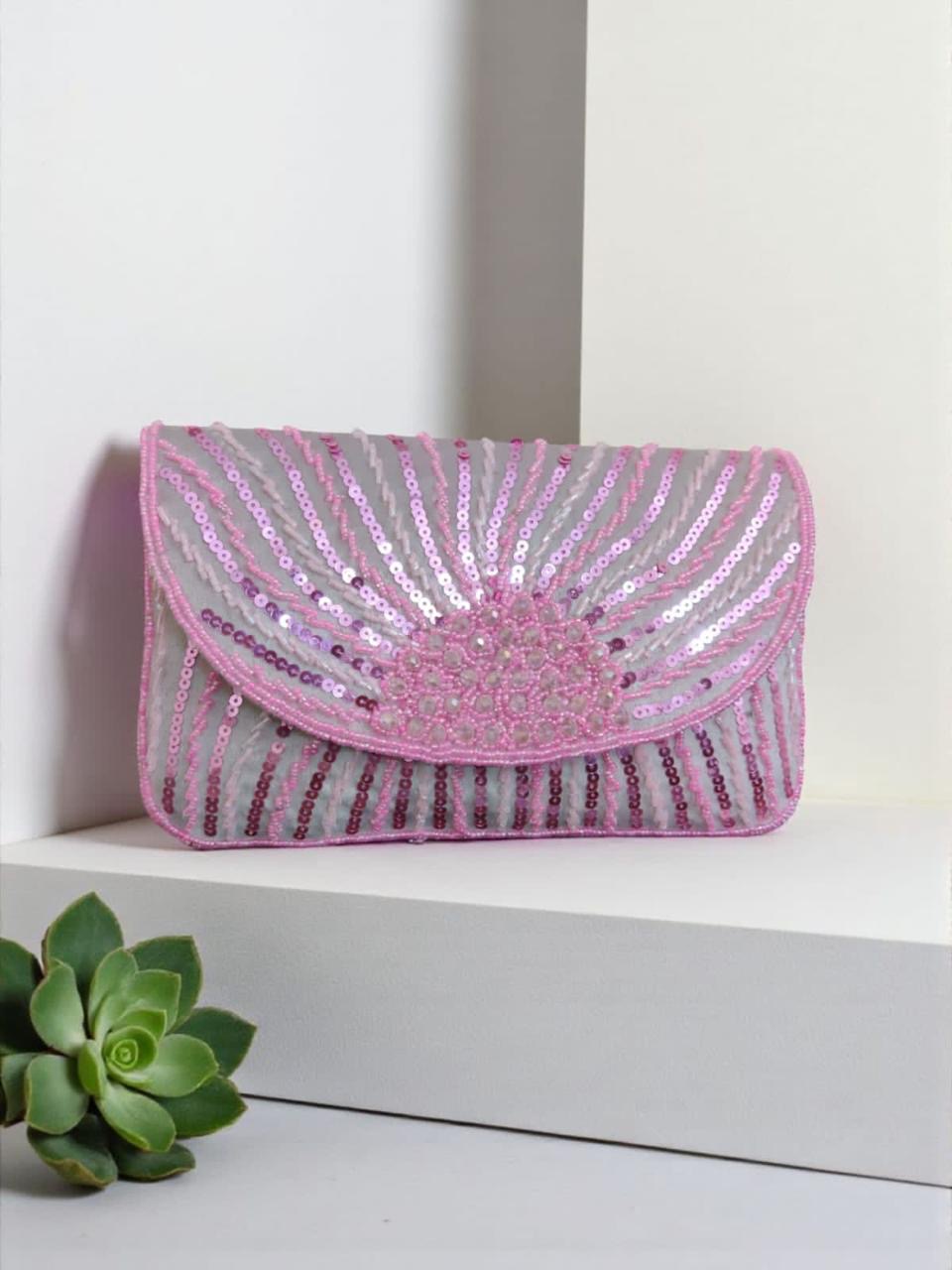 Blush Pink Sequin Party Clutch (125431)