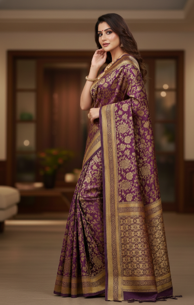 Jacquard Saree With Blouse For Women (125487)
