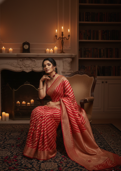 Jacquard Striped Saree for Women (125482)