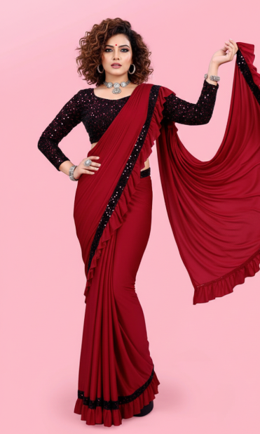 Lycra Blend Solid Saree for Women (1254101)
